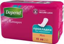 Прокладки женские, Depend (Депенд) №10 мини