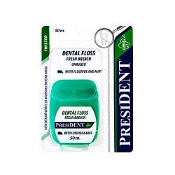 Зубная нить (флосс) PresiDent невощеная со фтором и вкусом мяты